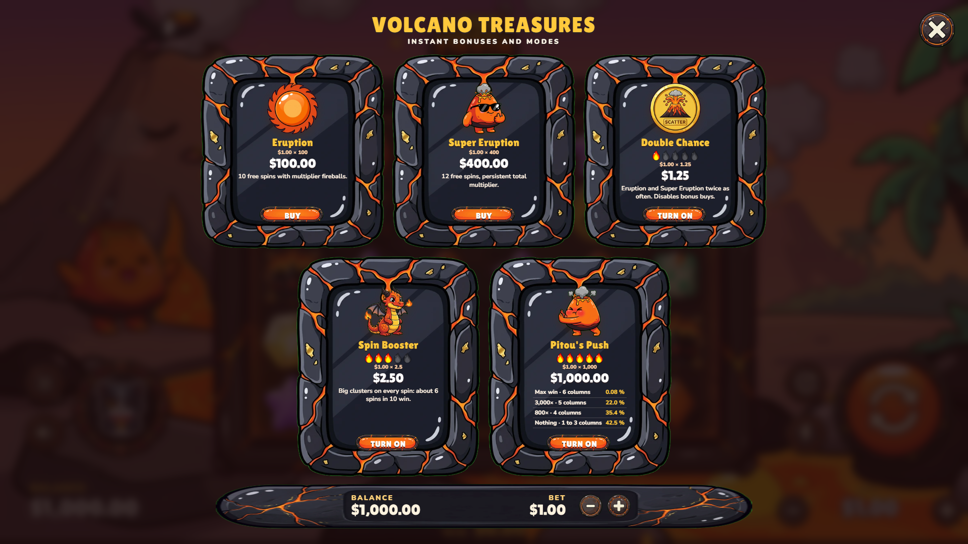 Lava Fiesta bonus buy menu