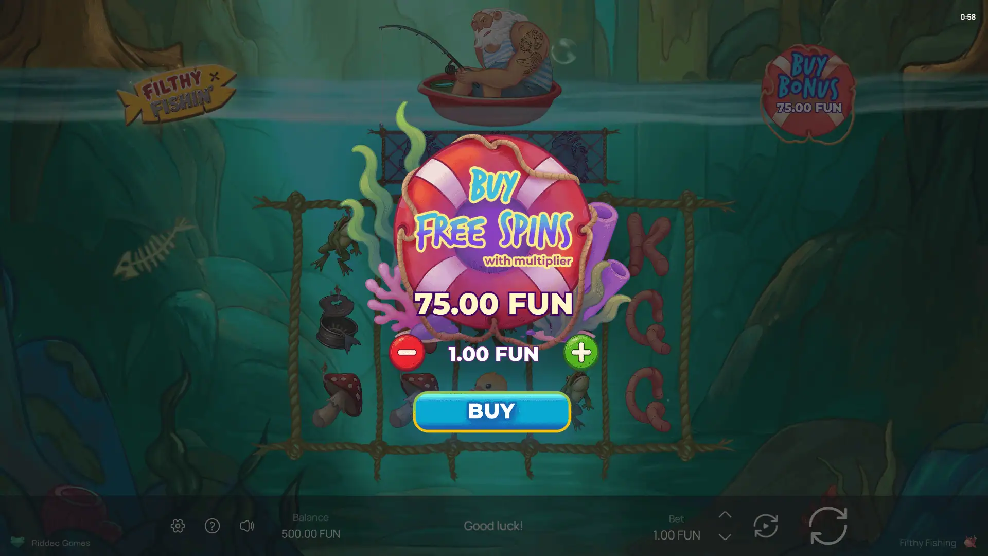 Filthy Fishin' bonus buy menu