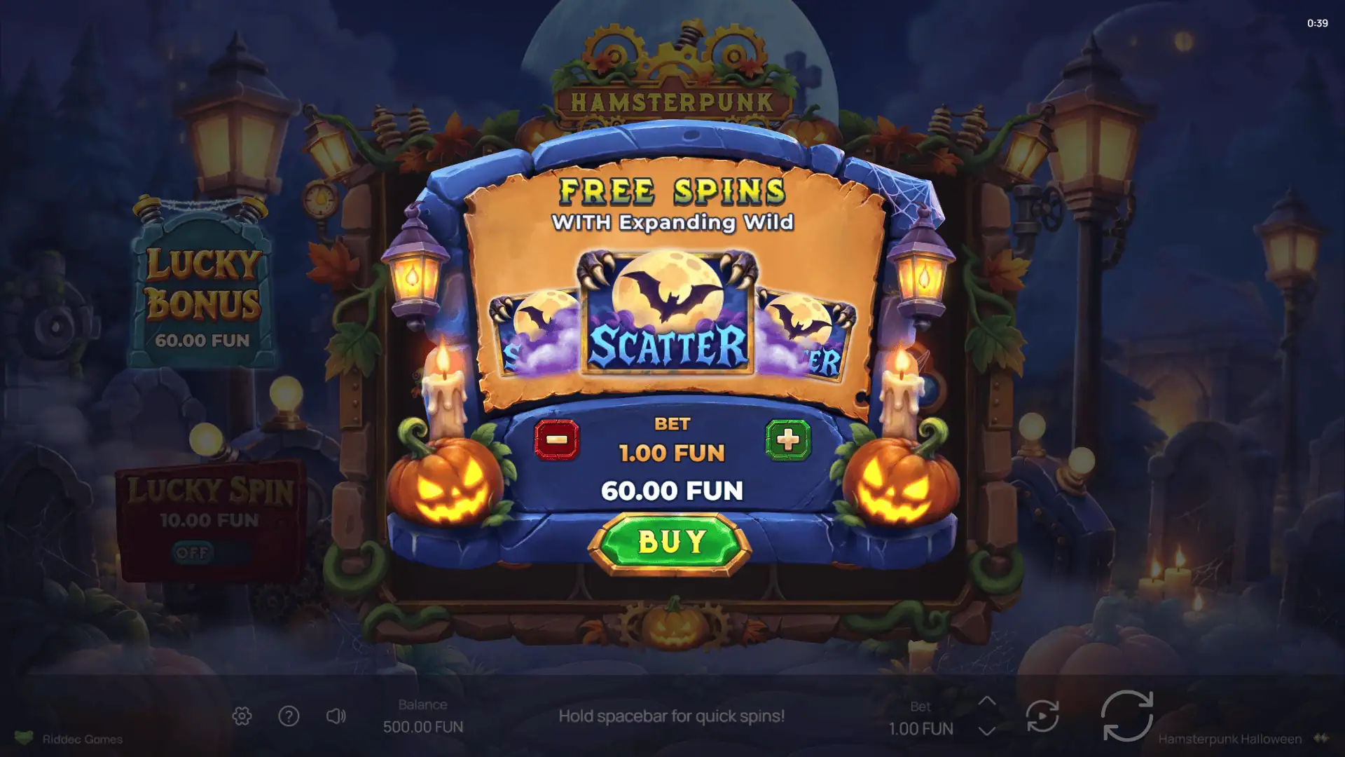 Hamsterpunk Halloween bonus buy menu