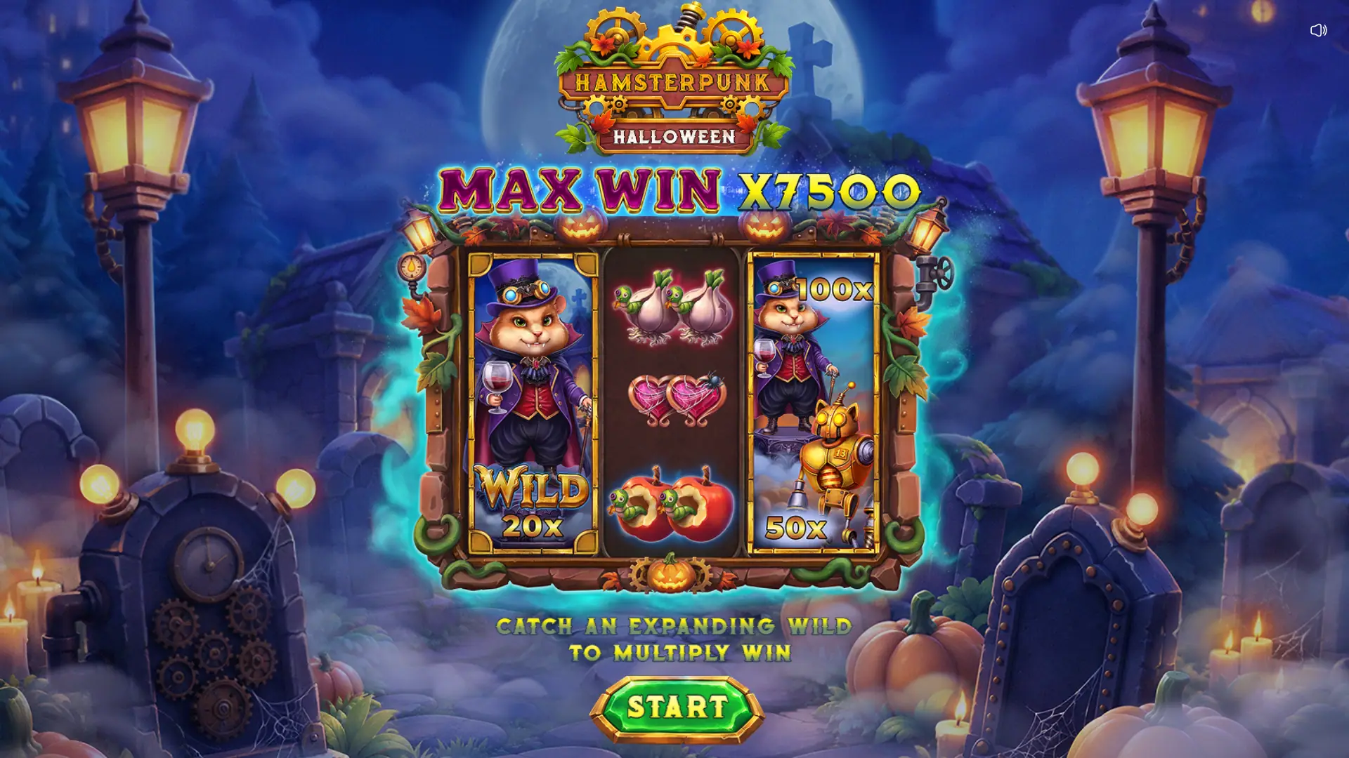 Hamsterpunk Halloween slot intro screen