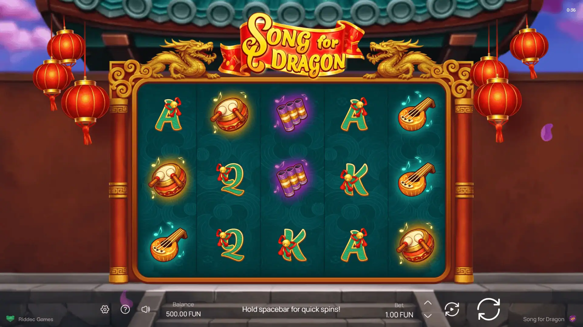 Song for Dragon slot gameplay reels