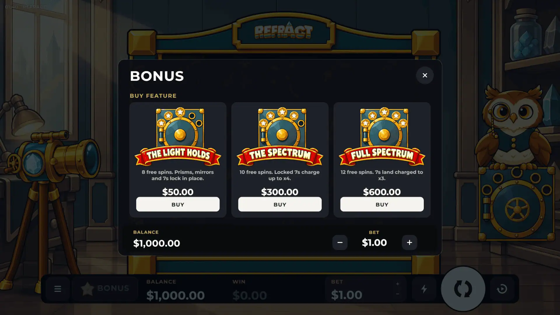 Refract bonus buy menu
