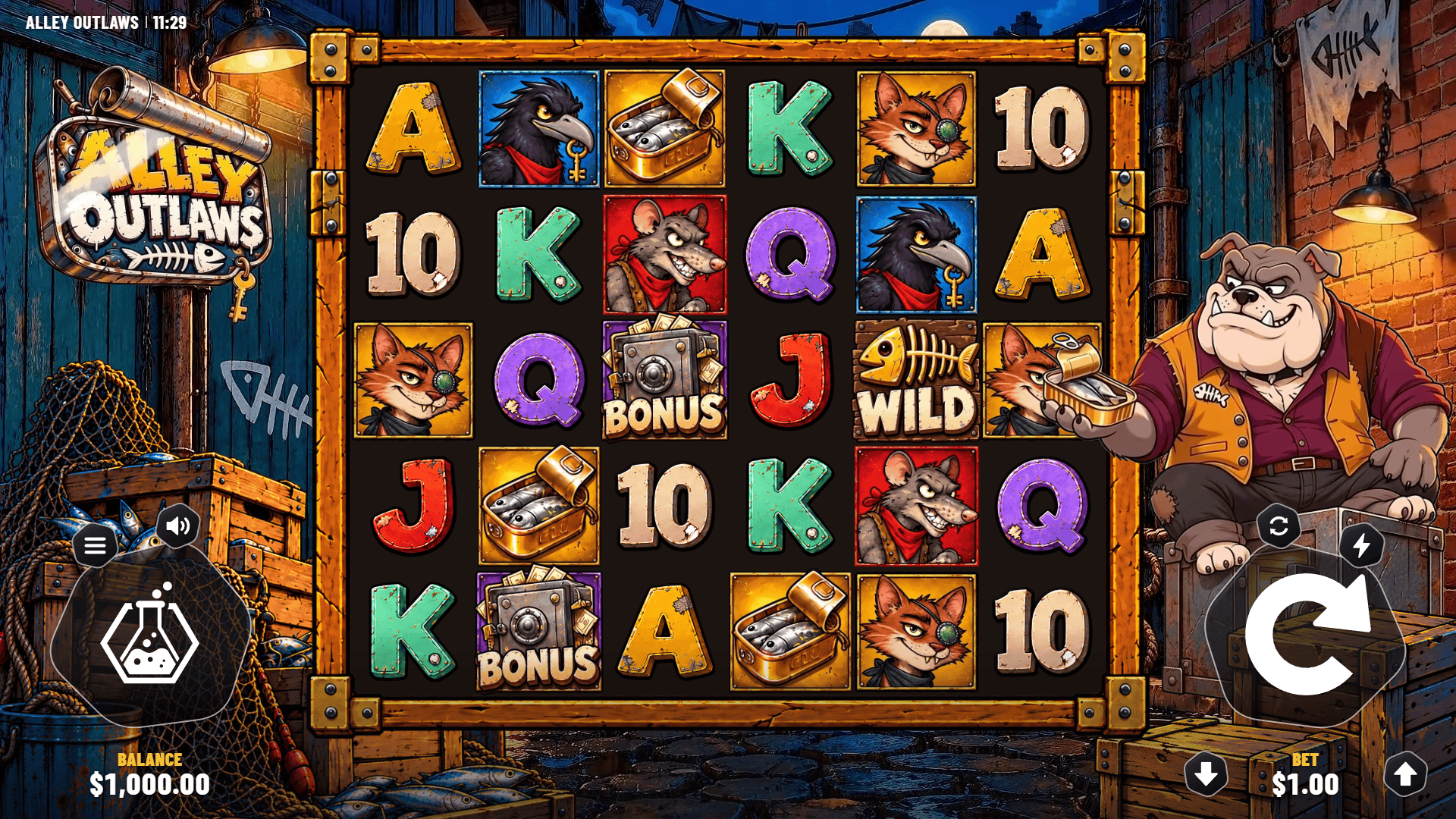 Alley Outlaws slot gameplay reels