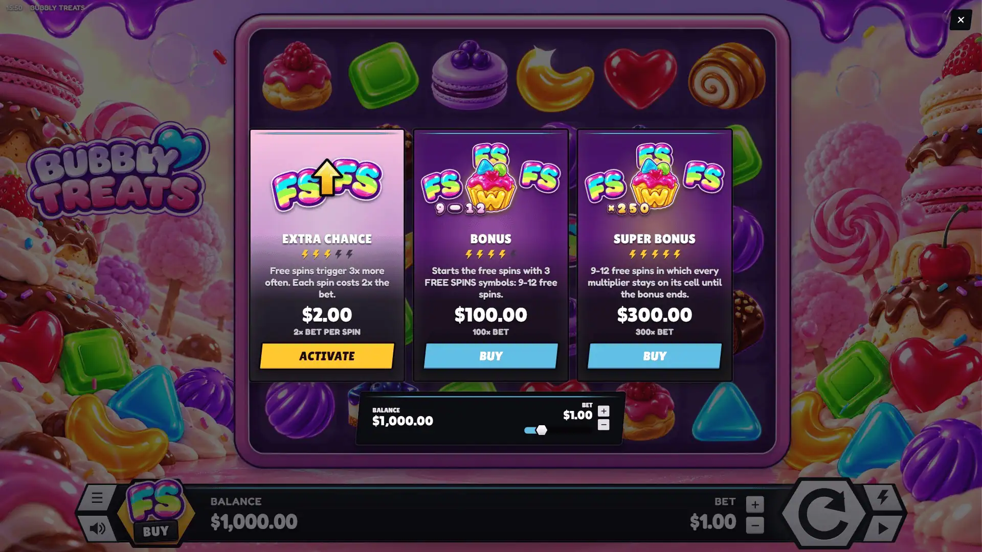 Bubbly Treats bonus buy menu