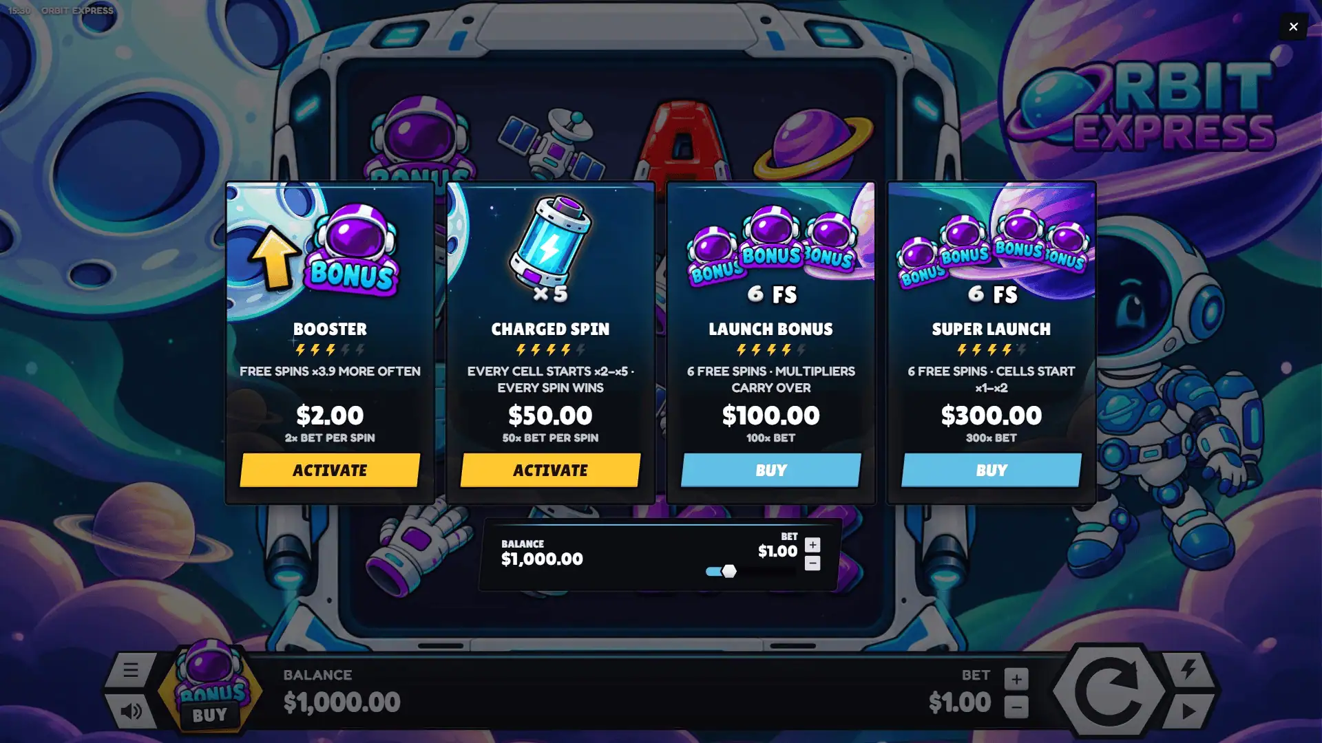 Orbit Express bonus buy menu
