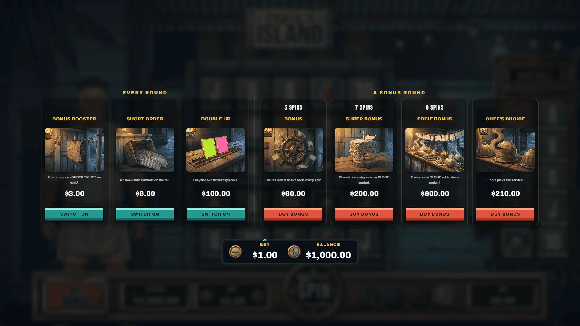 Eddie's Island bonus buy menu