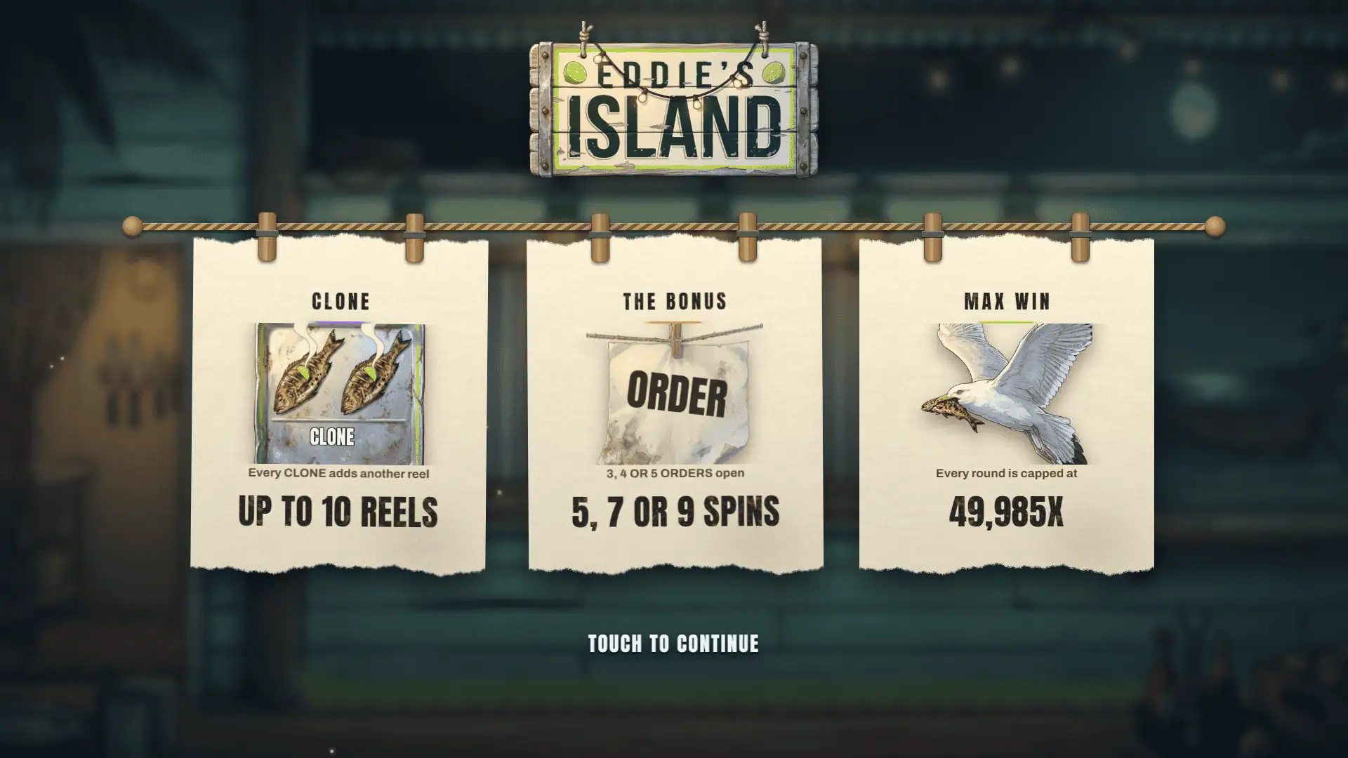 Eddie's Island slot intro screen