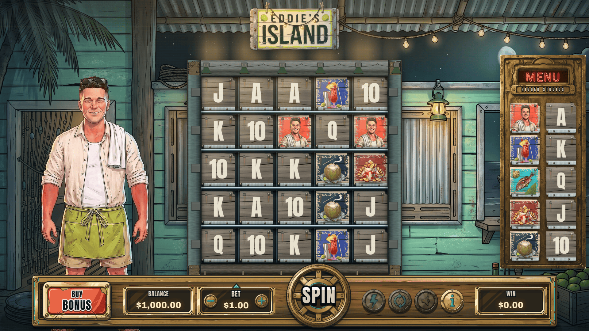 Eddie's Island slot gameplay reels