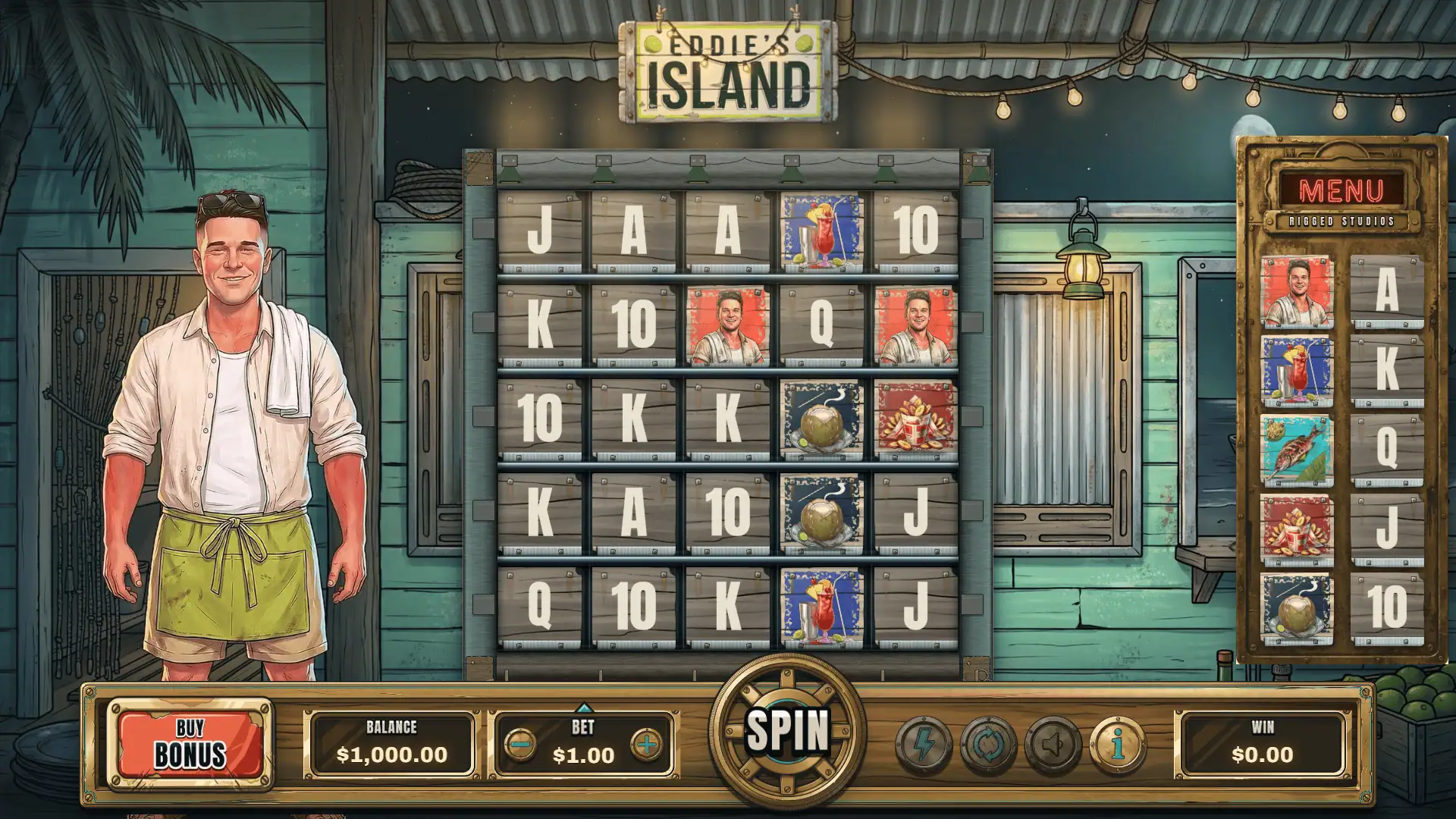 Eddie's Island slot gameplay reels