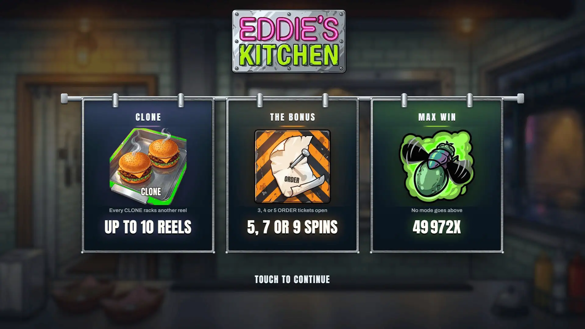 Eddies Kitchen slot intro screen