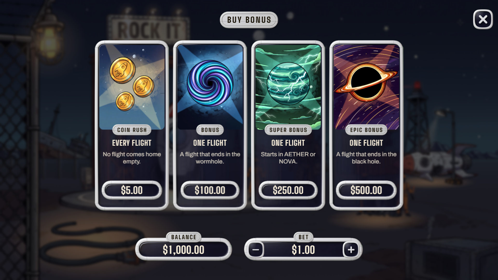 Rock It bonus buy menu