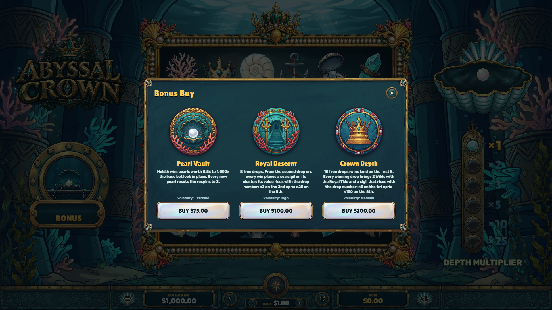 Abyssal Crown bonus buy menu