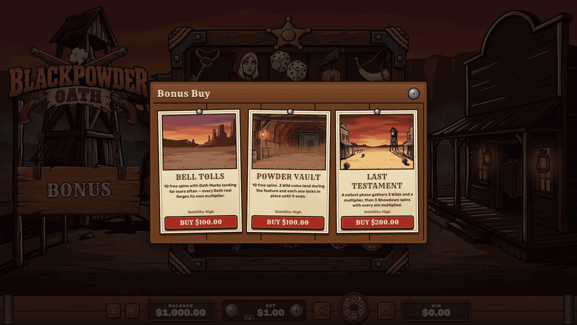 Blackpowder Oath bonus buy menu