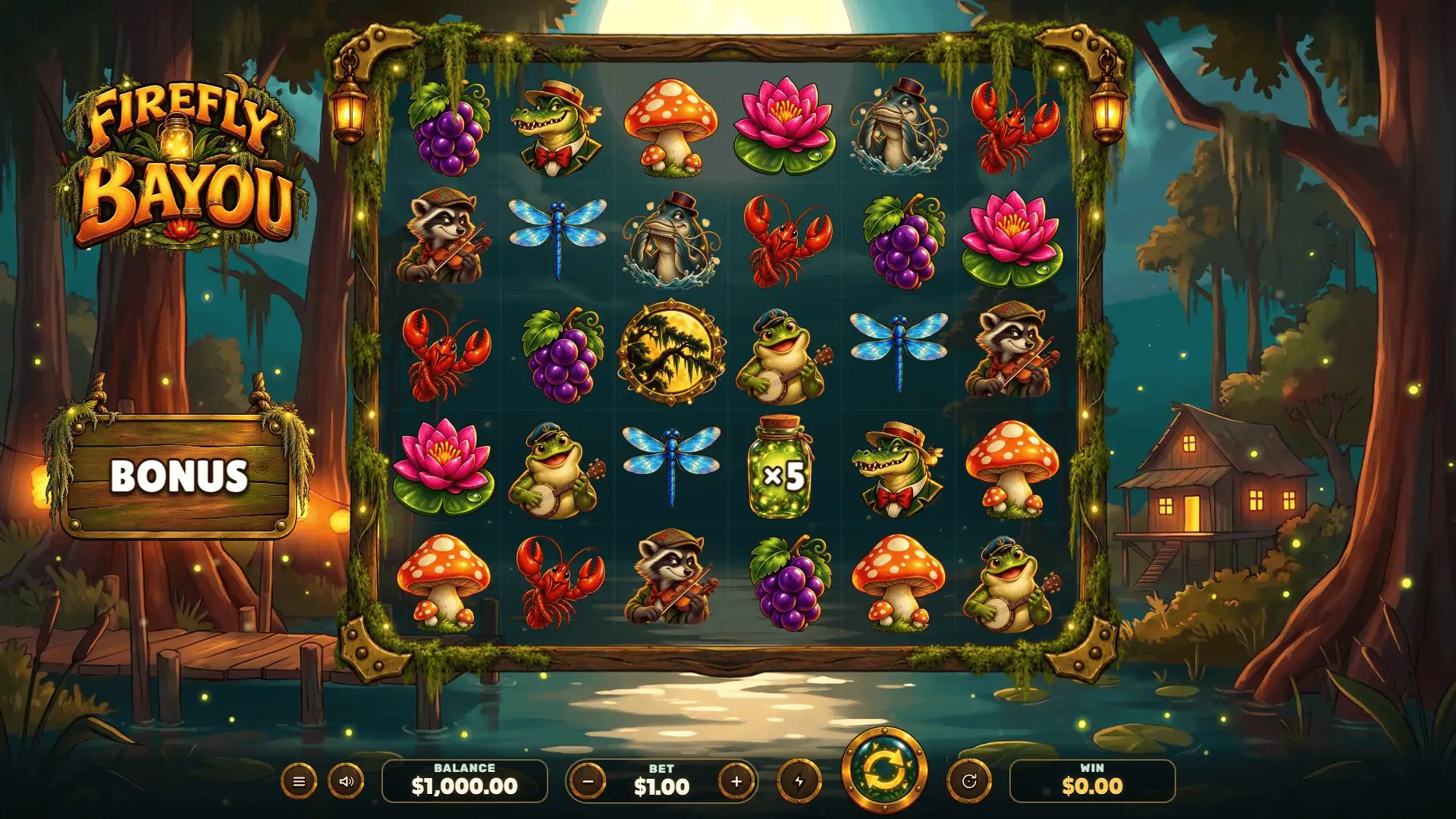 Firefly Bayou slot gameplay reels