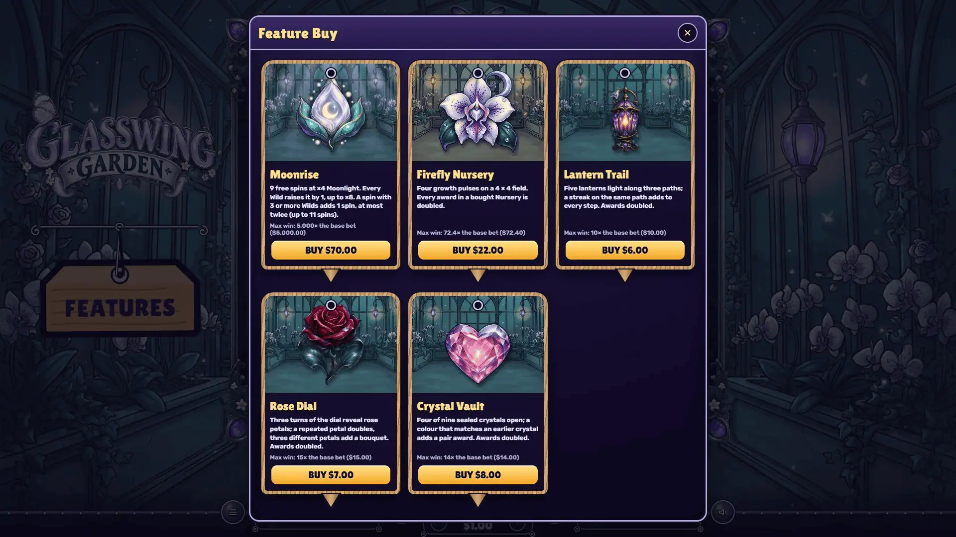 Glasswing Garden bonus buy menu