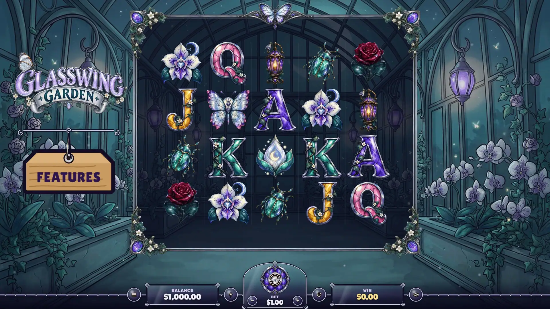 Glasswing Garden slot gameplay reels