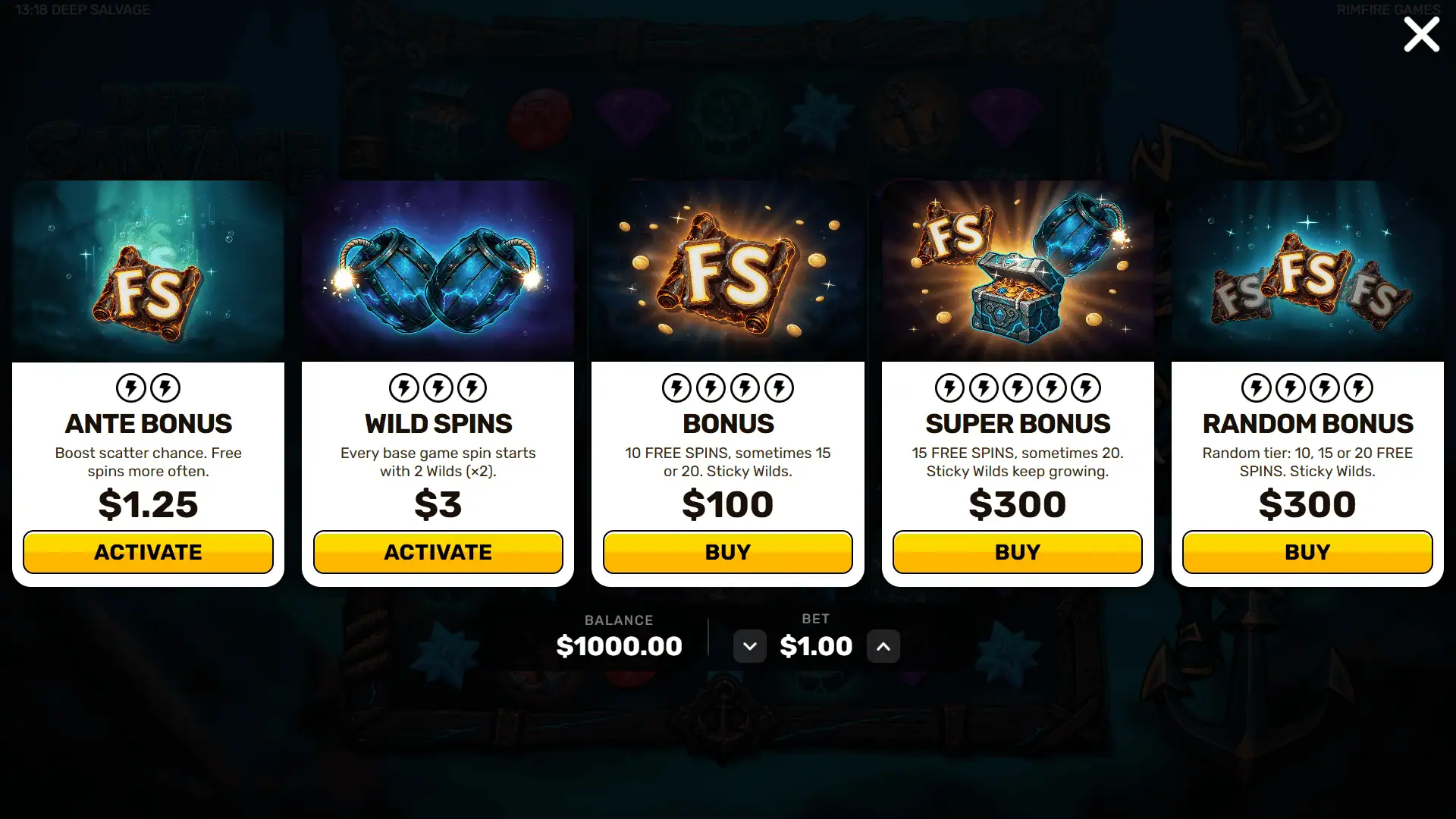 Deep Salvage bonus buy menu