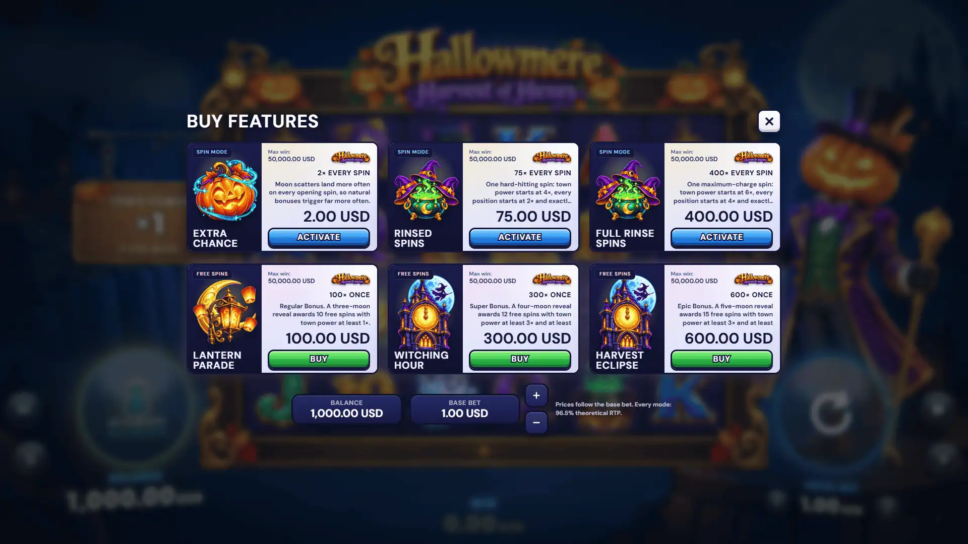 Hallowmere bonus buy menu