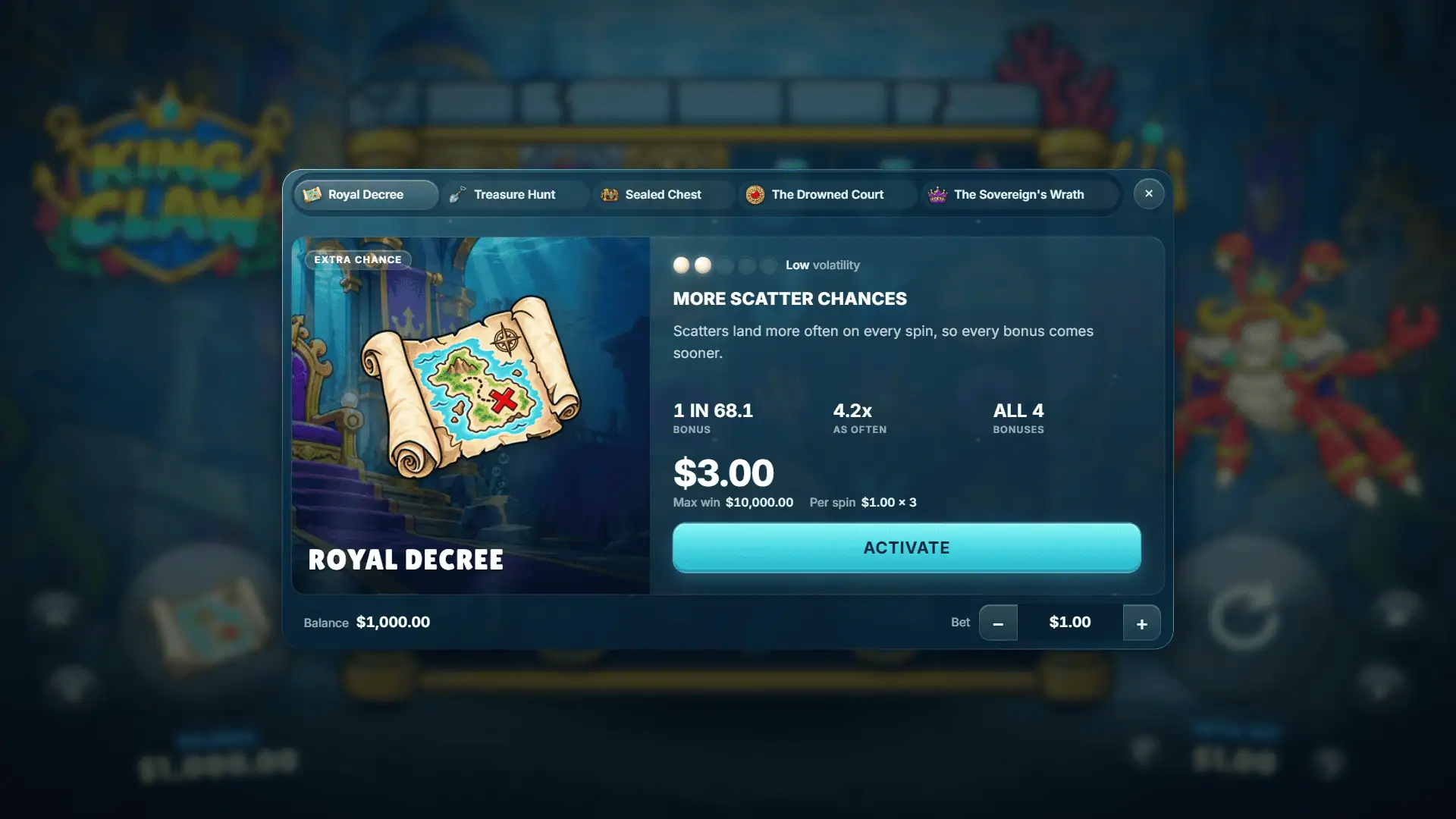 King Claw bonus buy menu