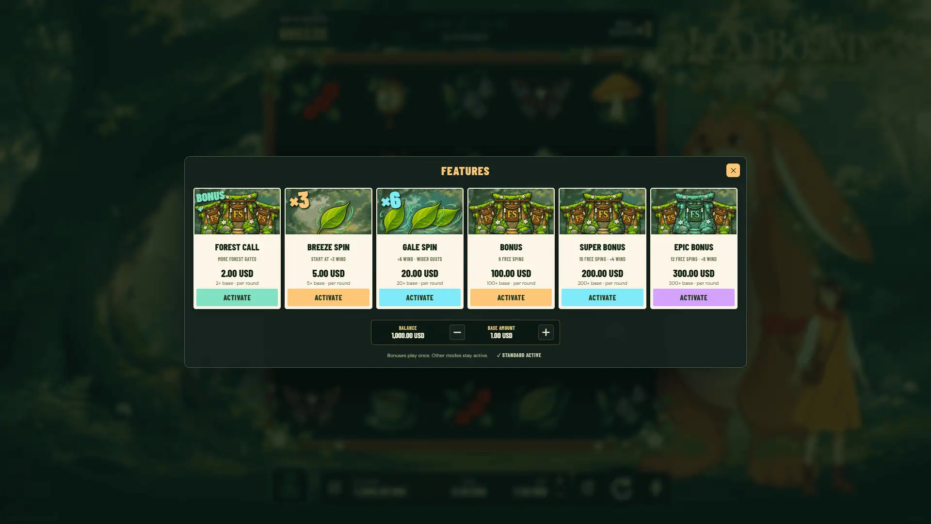 Leafbound bonus buy menu