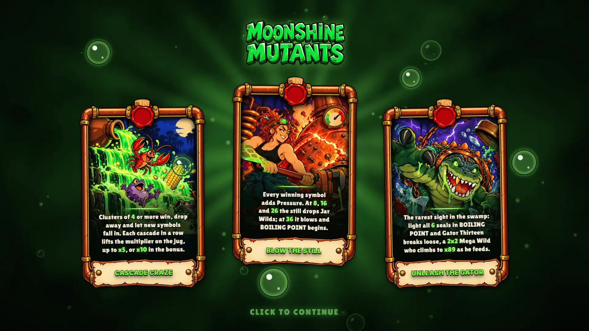 Moonshine Mutants slot intro screen
