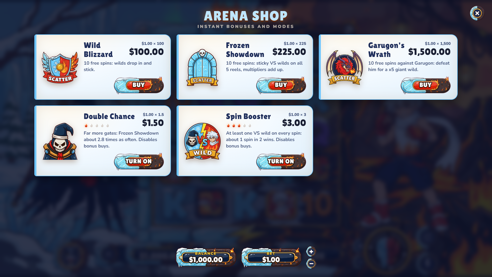 Jin vs Gate bonus buy menu