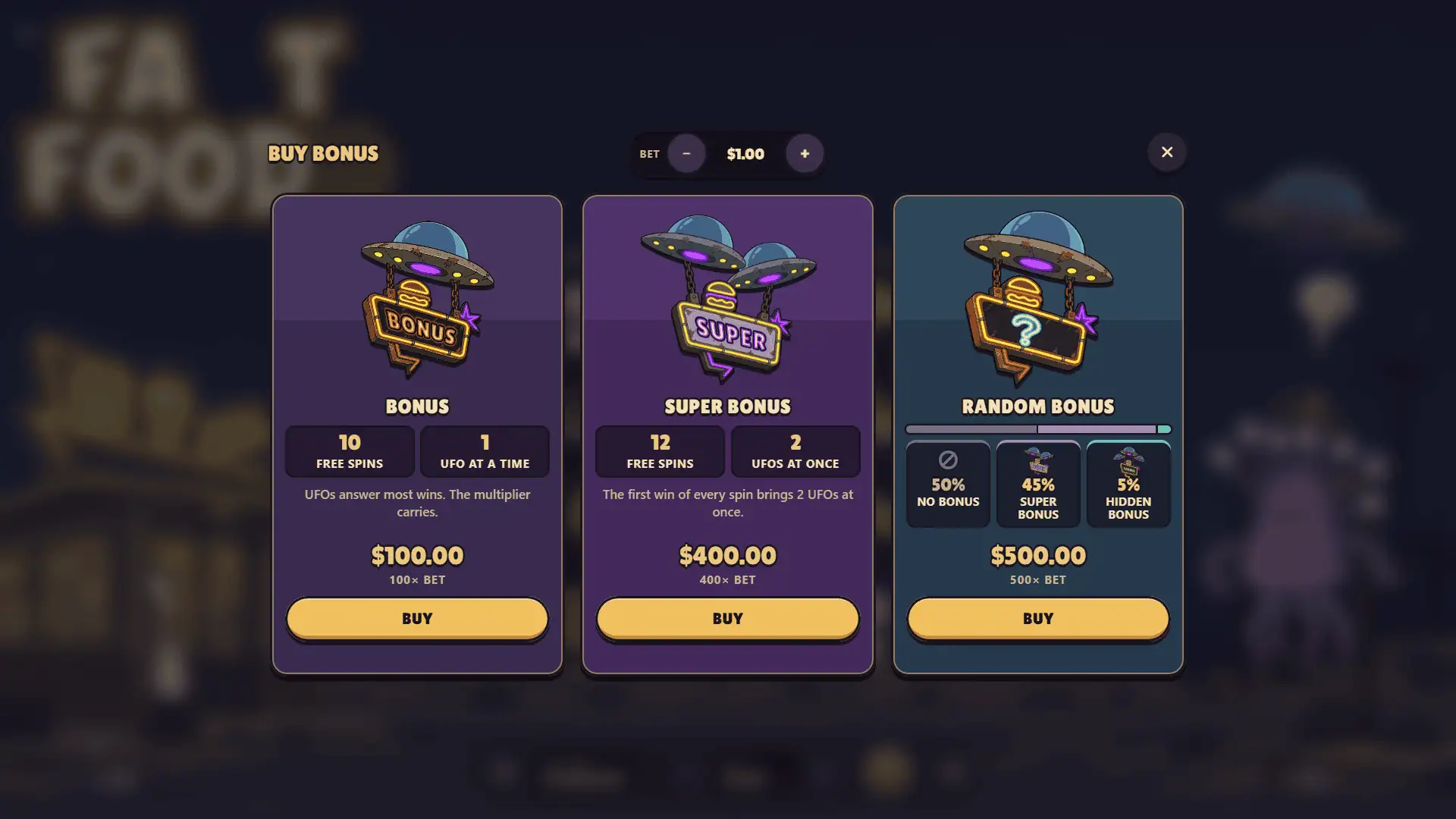 Fat Food bonus buy menu