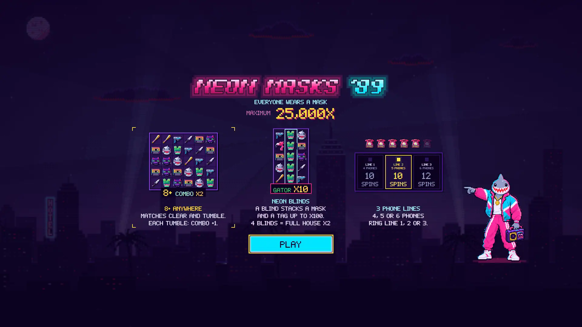 Neon Masks slot intro screen