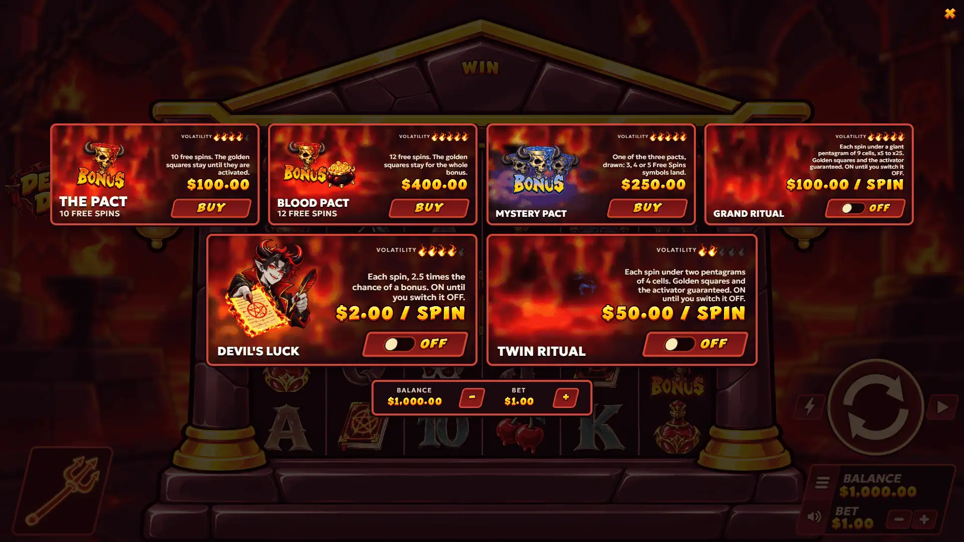 Devil's Due bonus buy menu