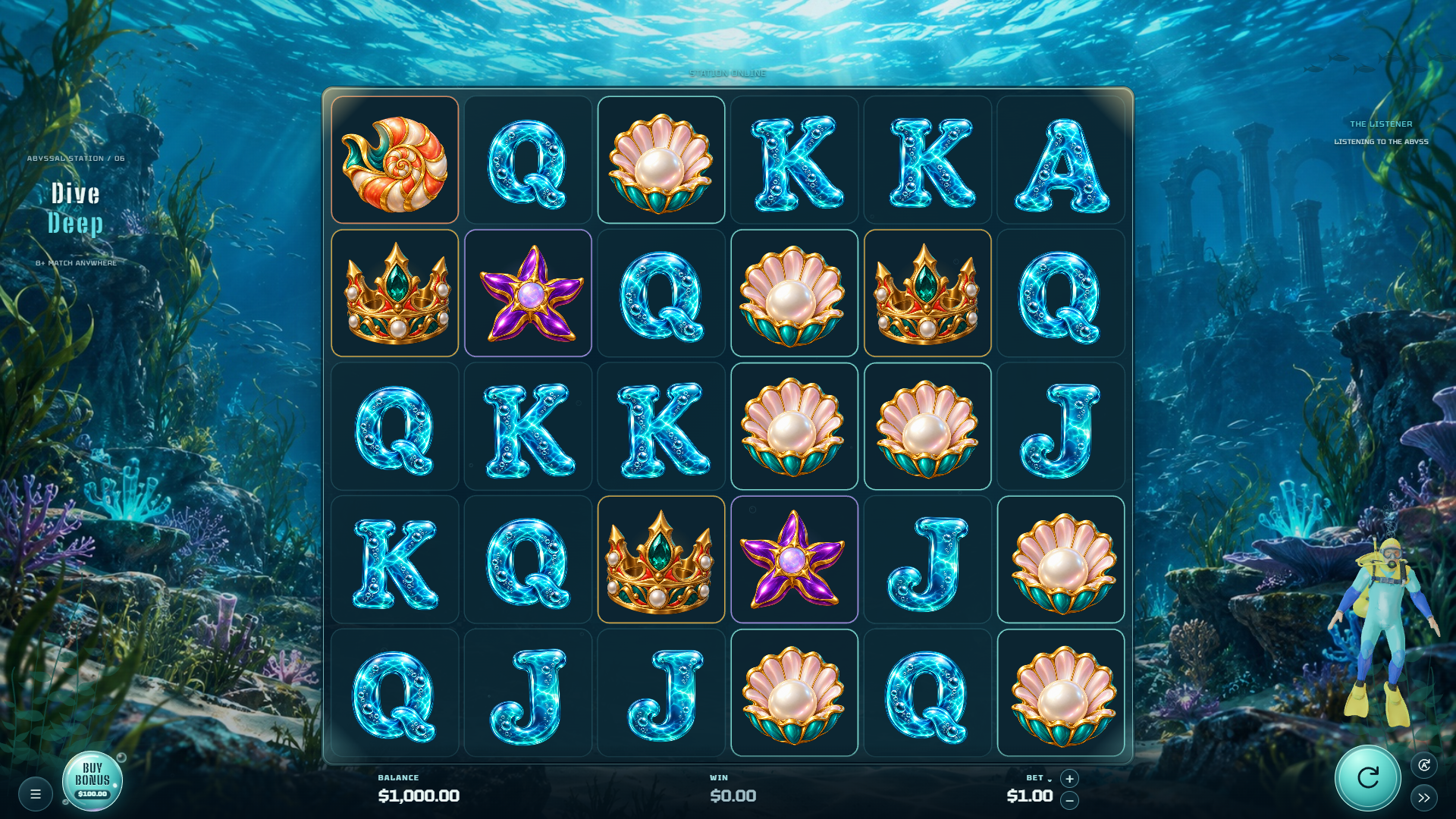 Dive Deep slot gameplay reels