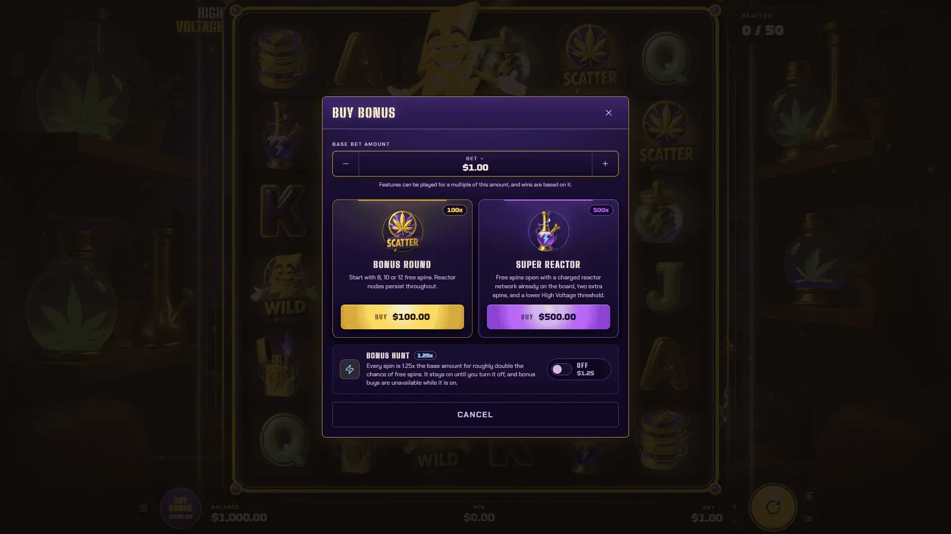 High Voltage bonus buy menu