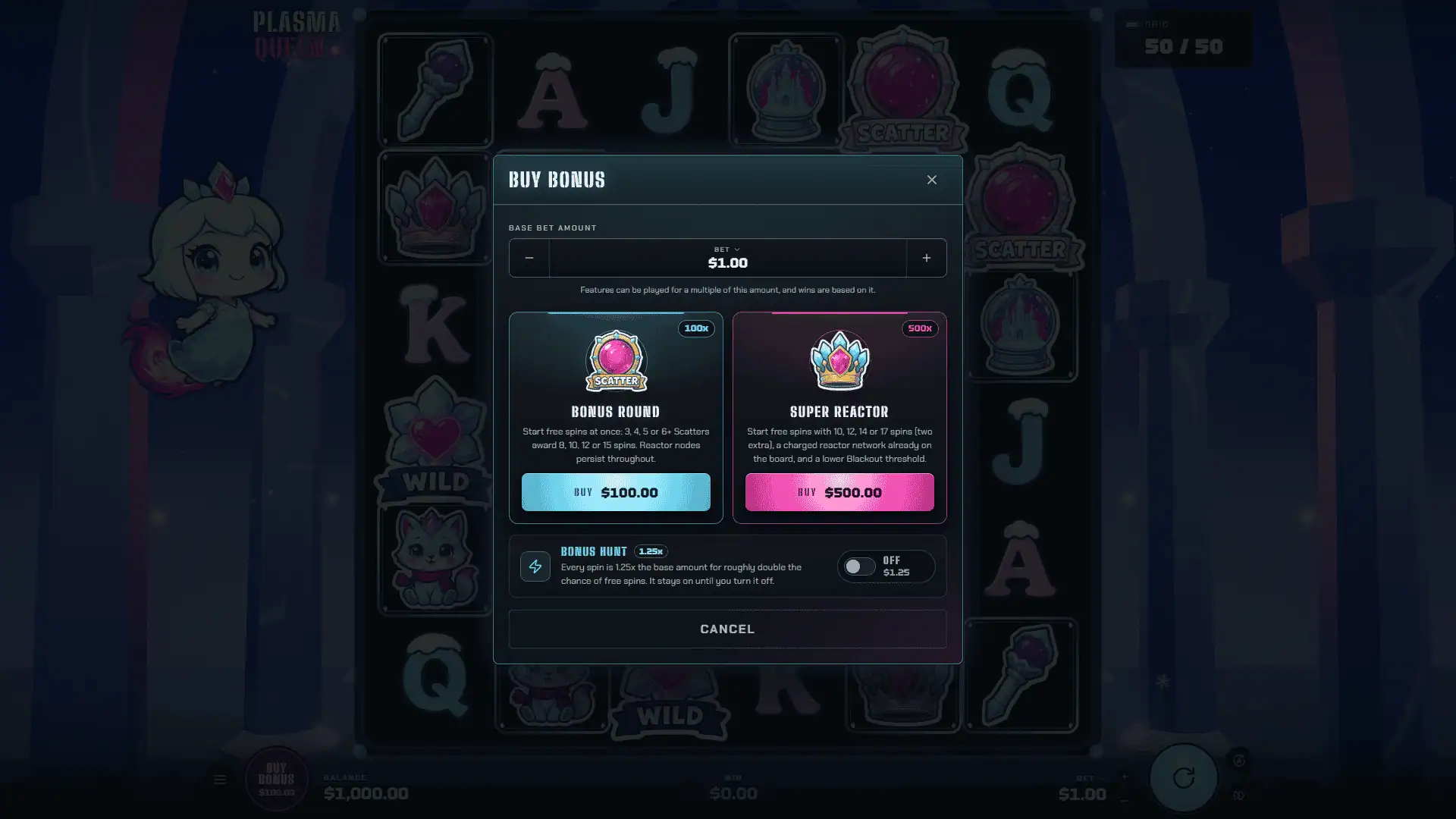 Plasma Queen bonus buy menu
