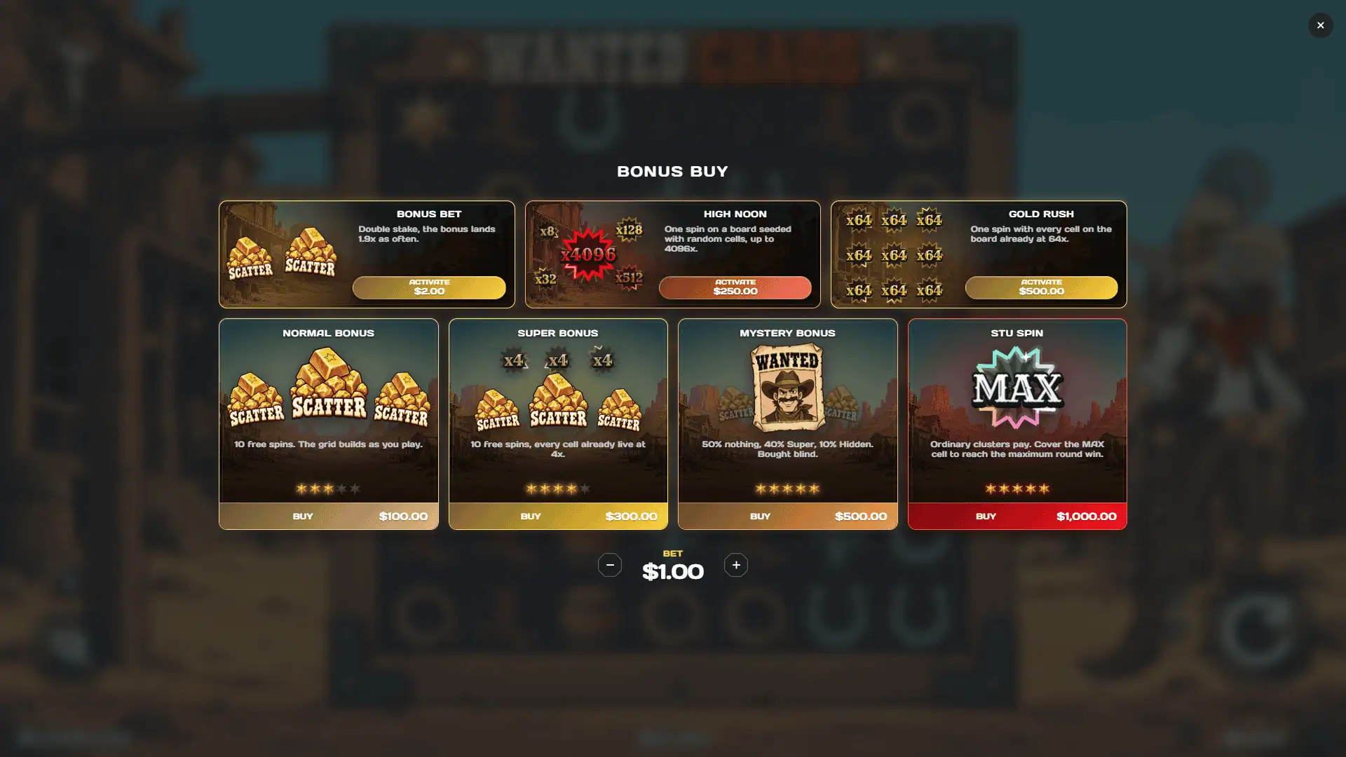 Wanted Chaos bonus buy menu