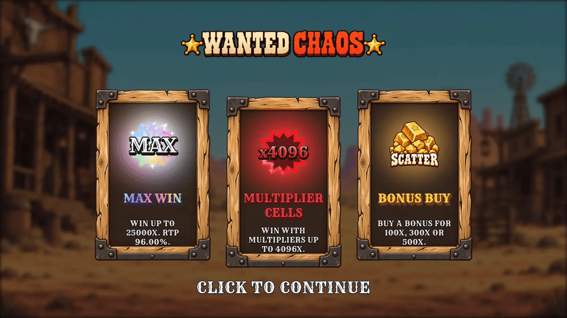 Wanted Chaos slot intro screen