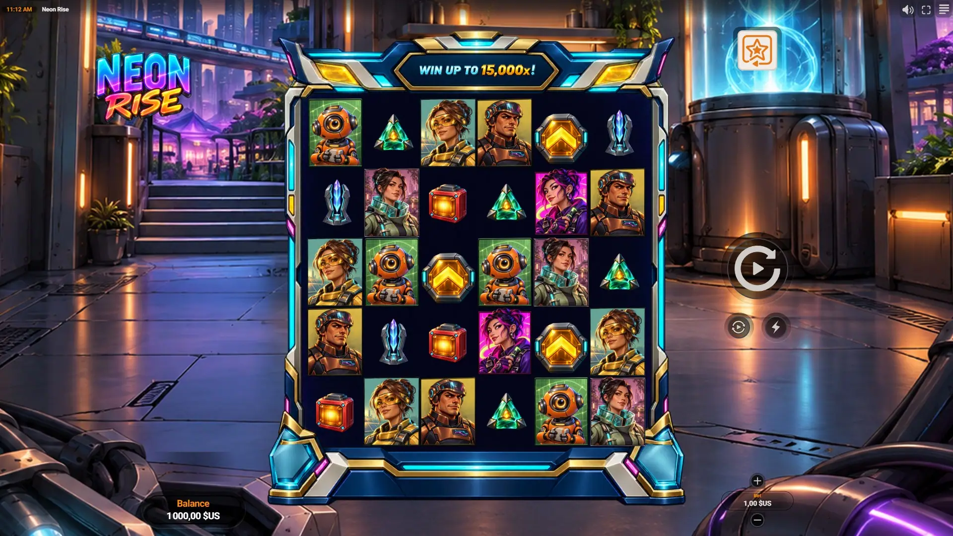 Neon Rise slot gameplay reels