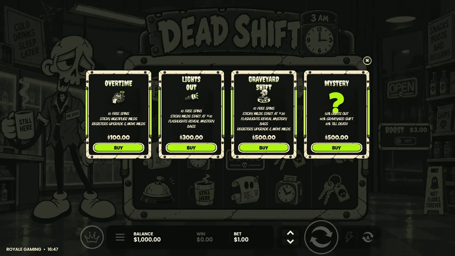 Dead Shift bonus buy menu