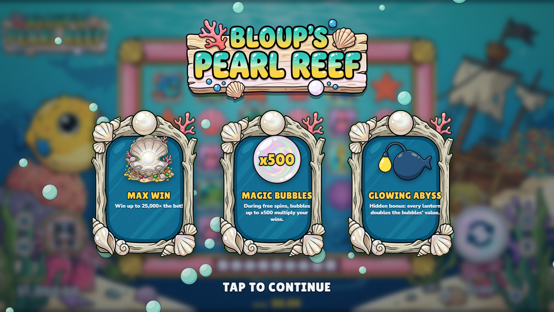 Bloup's Pearl Reef slot intro screen
