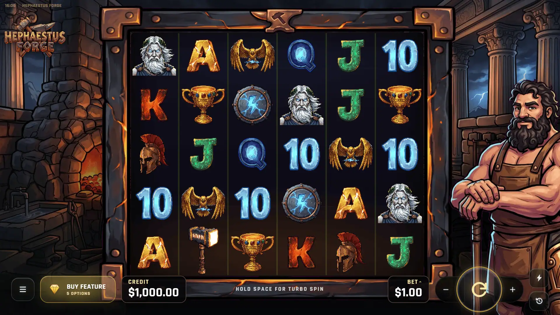 Hephaestus Forge slot gameplay reels