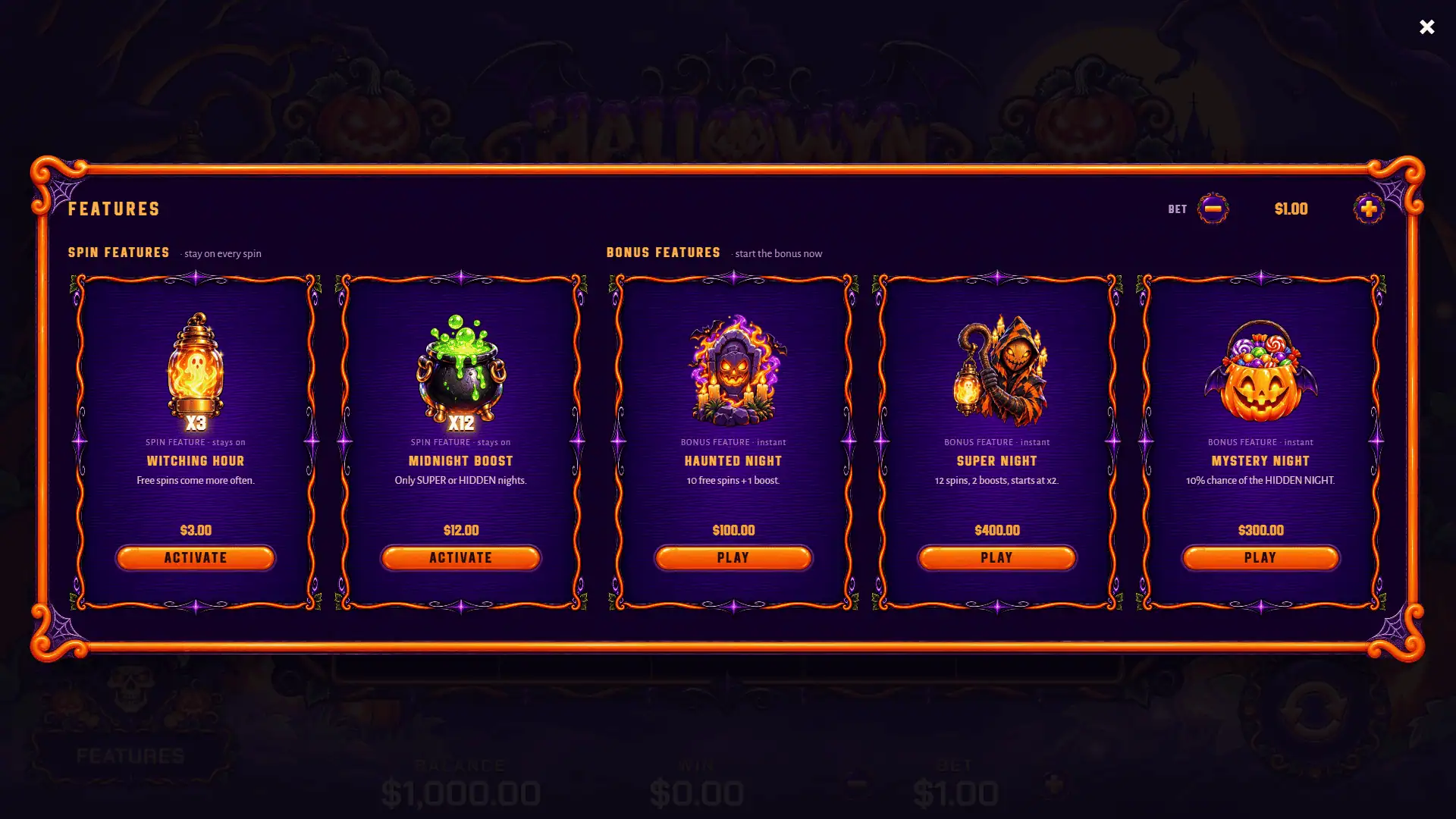 Hallowyn bonus buy menu