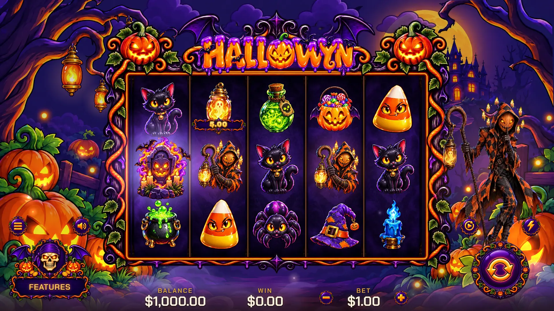 Hallowyn slot gameplay reels