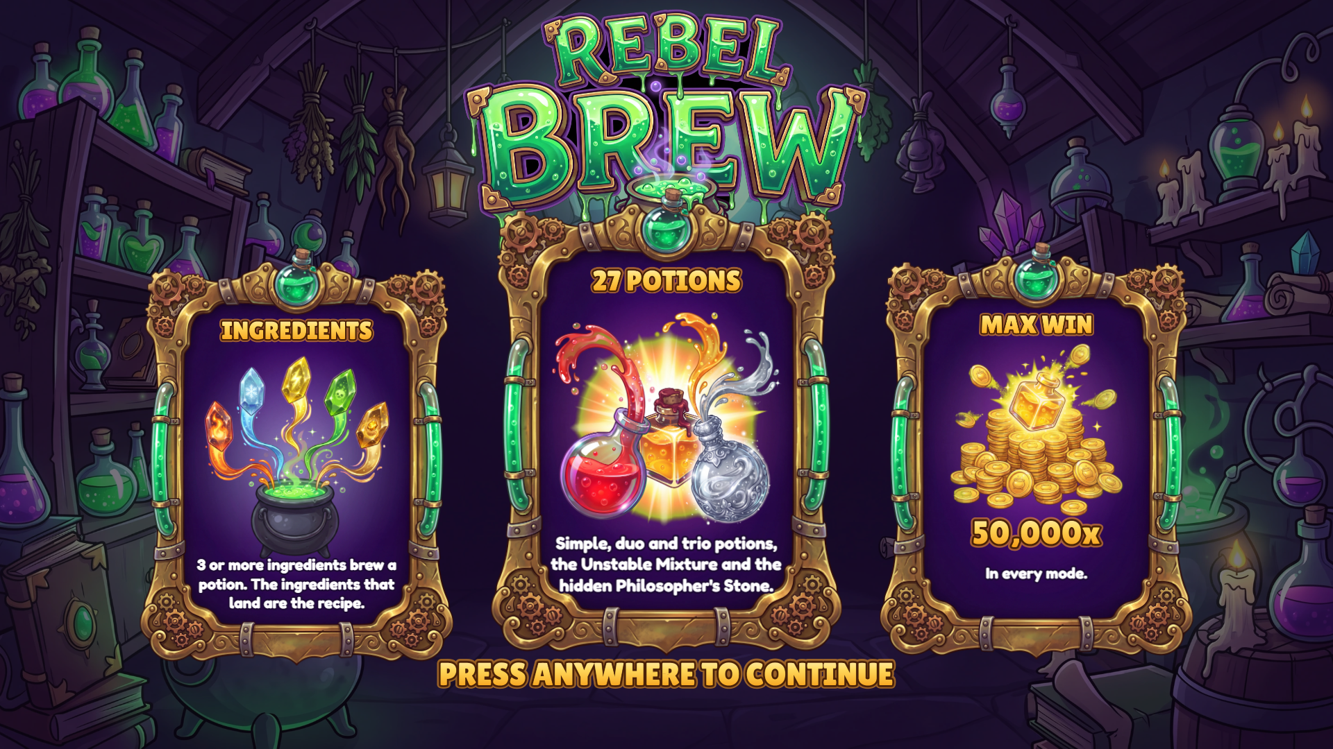 Rebel Brew slot intro screen