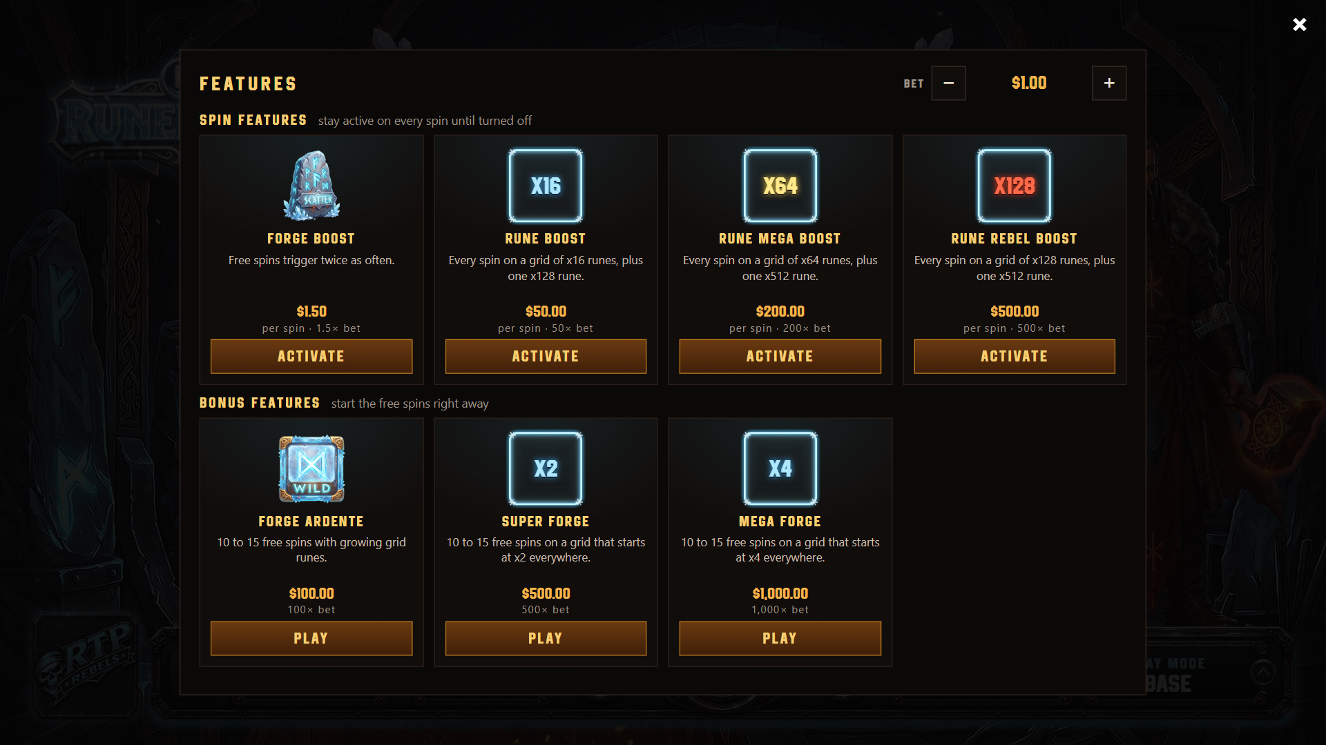 Runeforge bonus buy menu