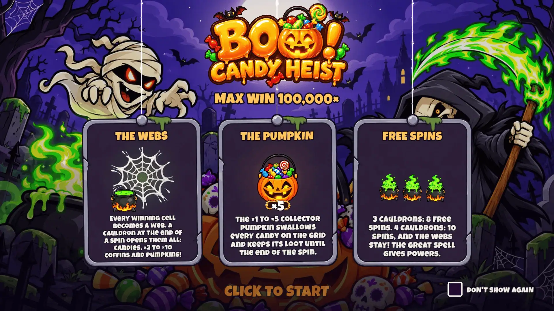 Candy Heist 100k slot intro screen