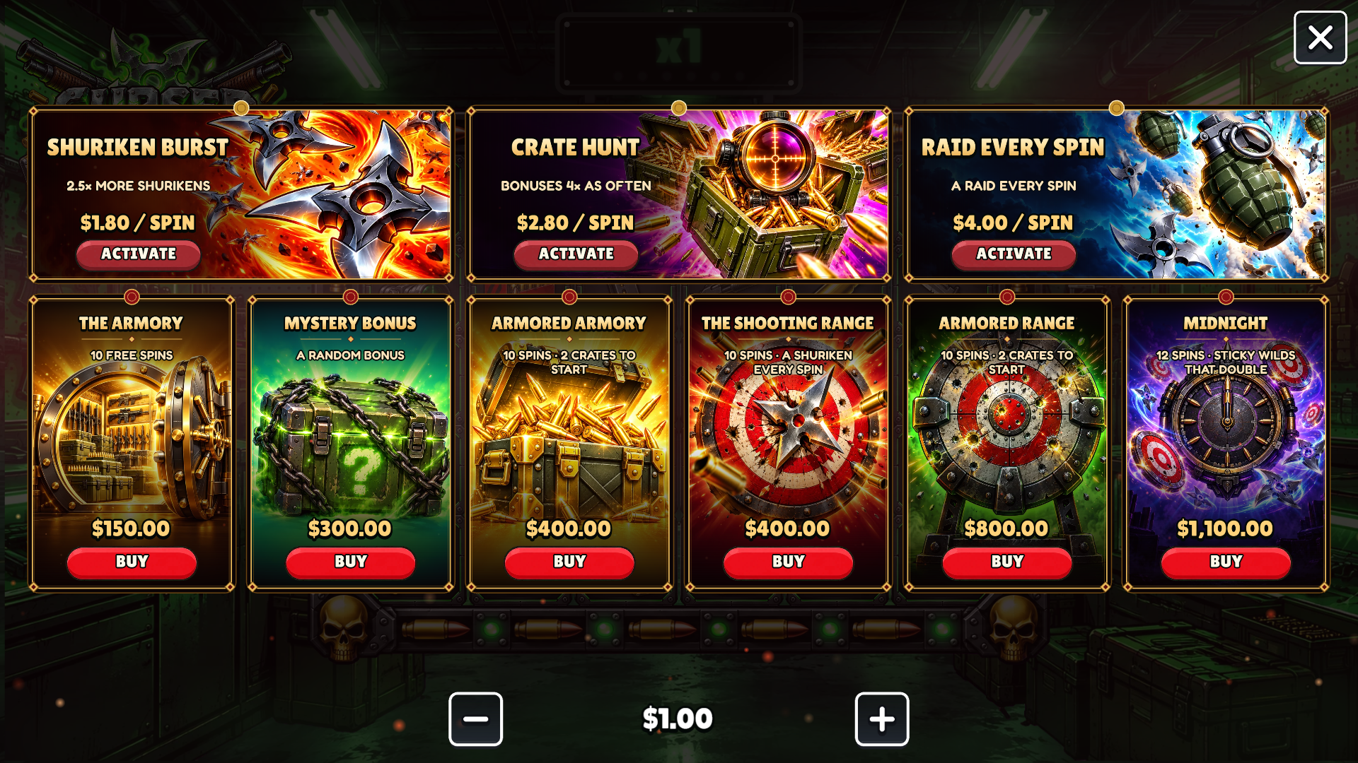 Cursed Armory bonus buy menu