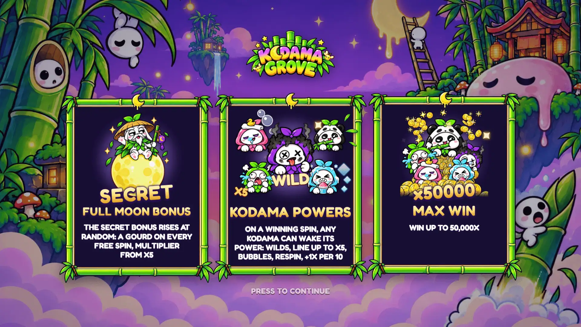 Kodama Grove slot intro screen