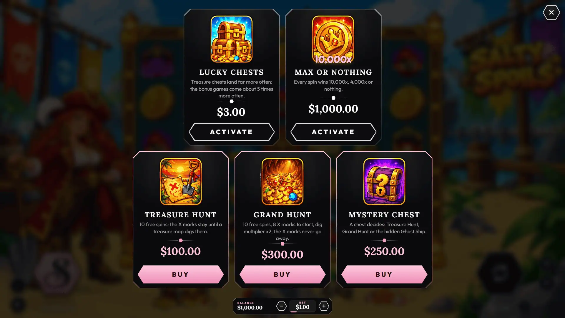 Salty Spoils bonus buy menu