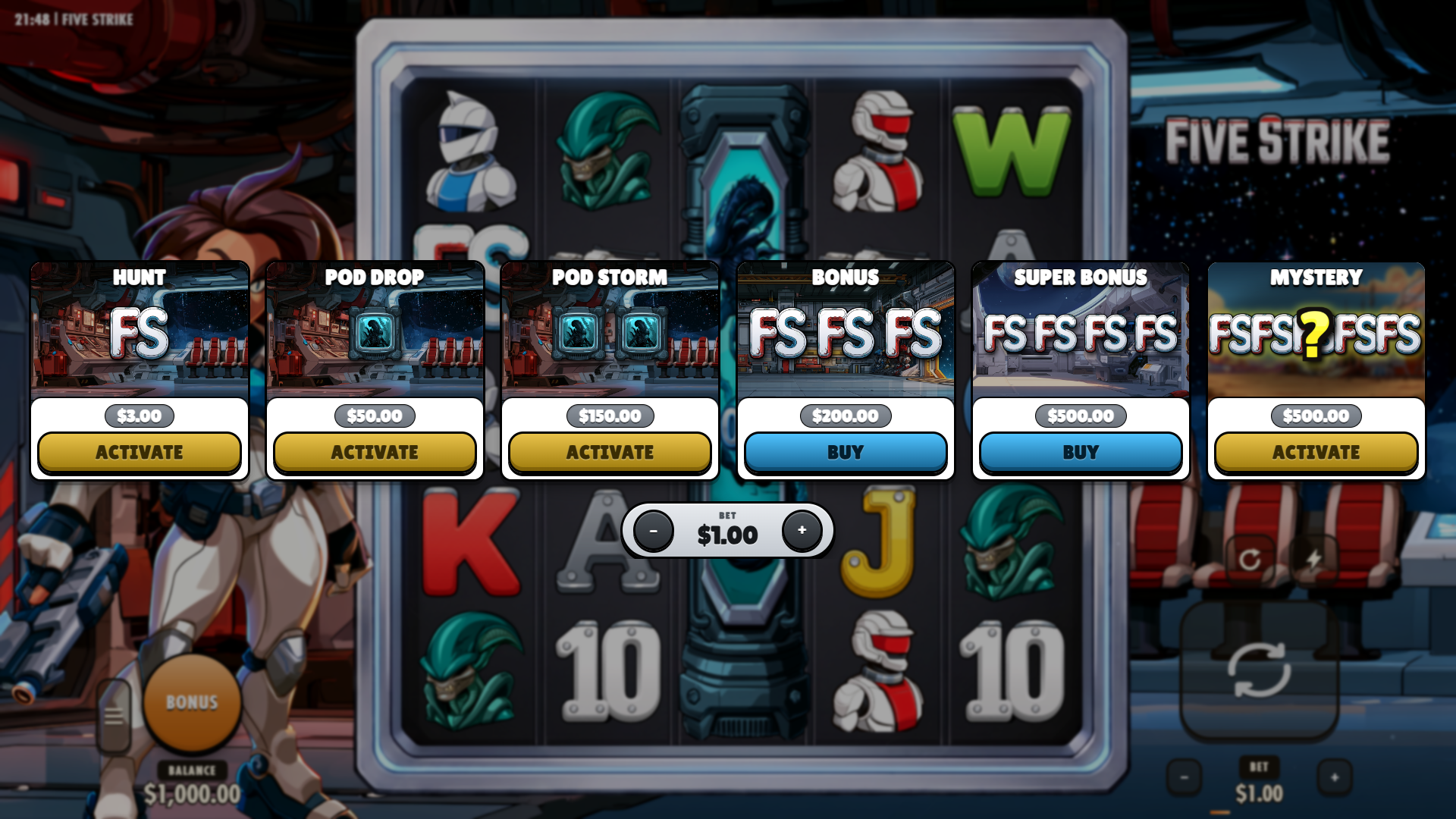 Five Strike bonus buy menu