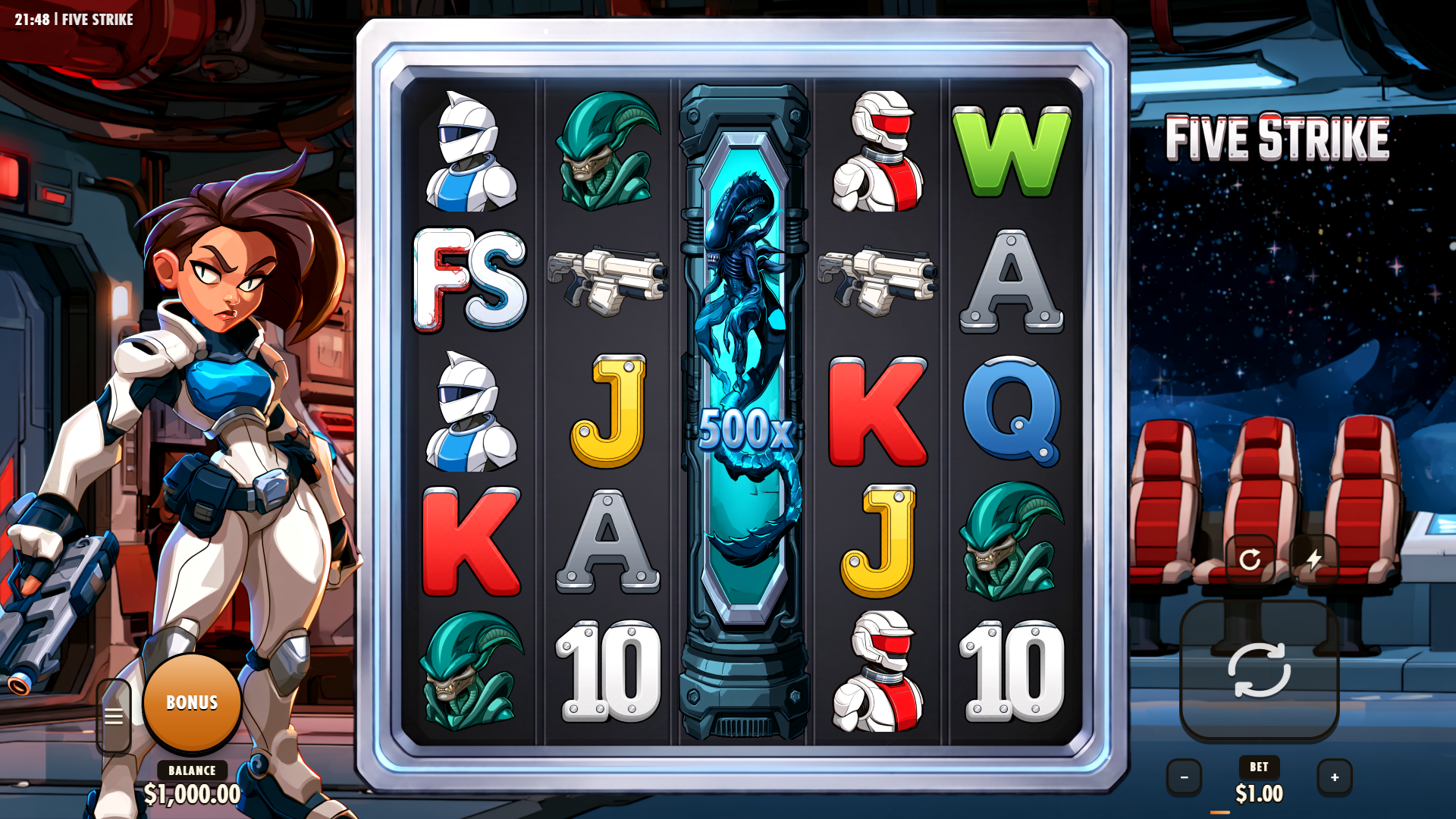 Five Strike slot gameplay reels