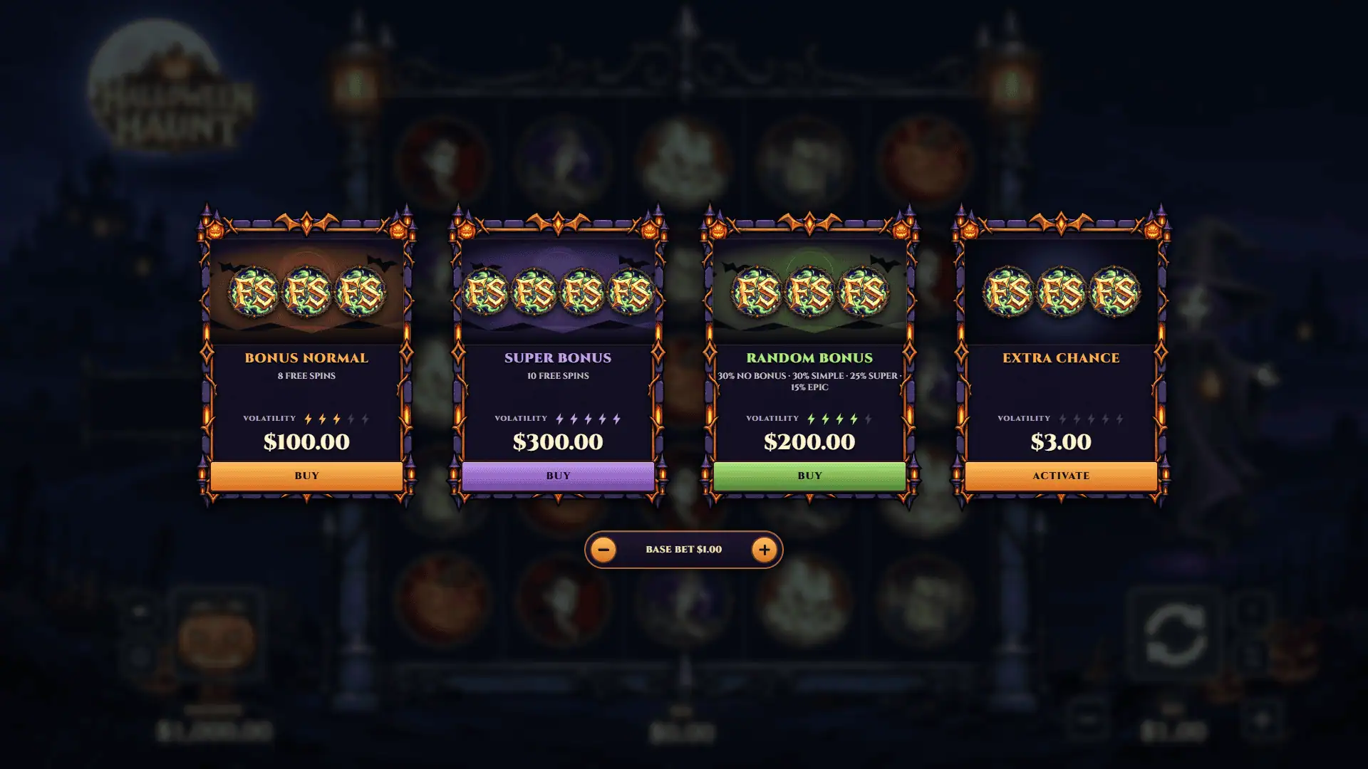 Halloween Haunt bonus buy menu