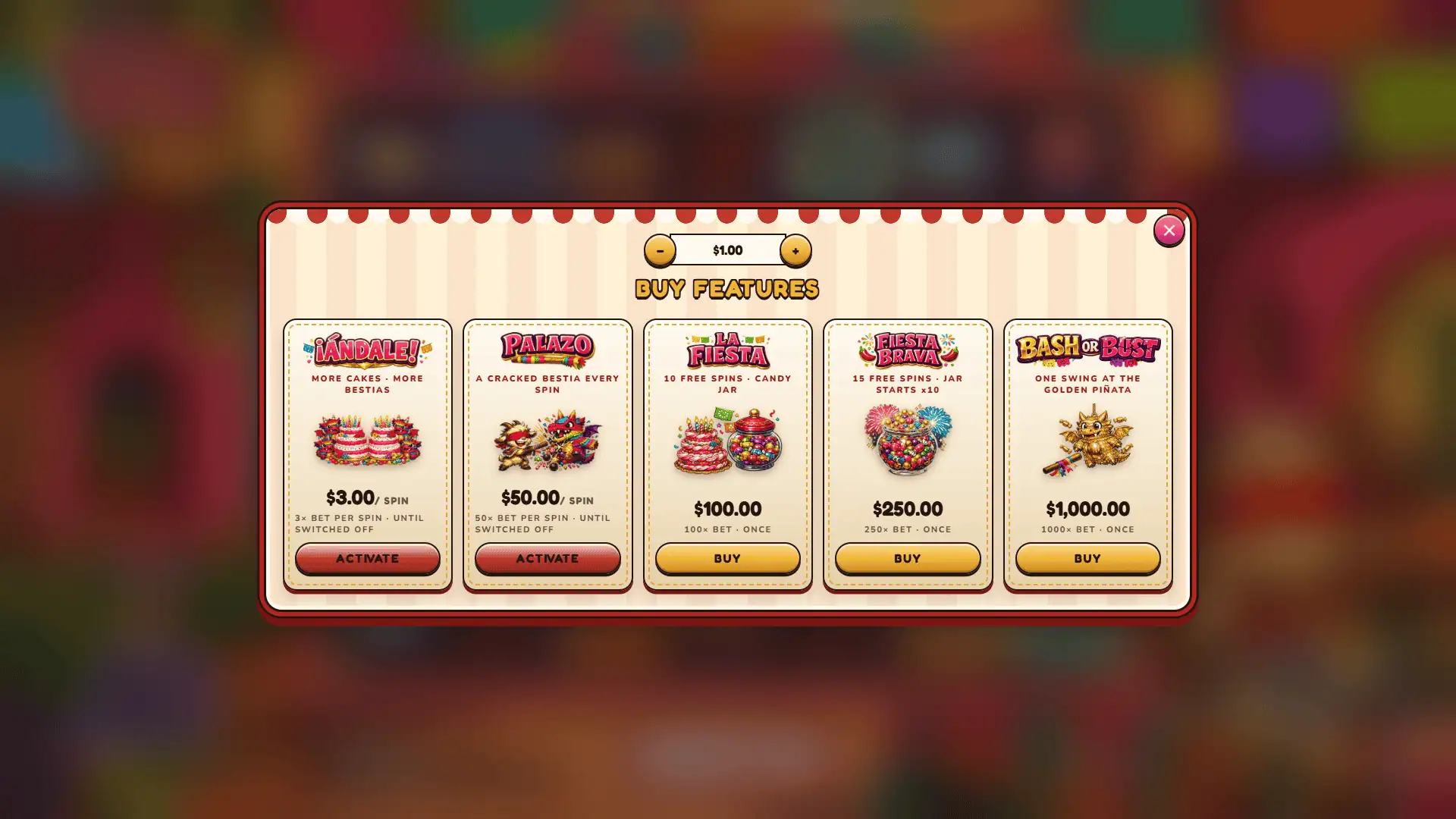 Blindfold Bash bonus buy menu